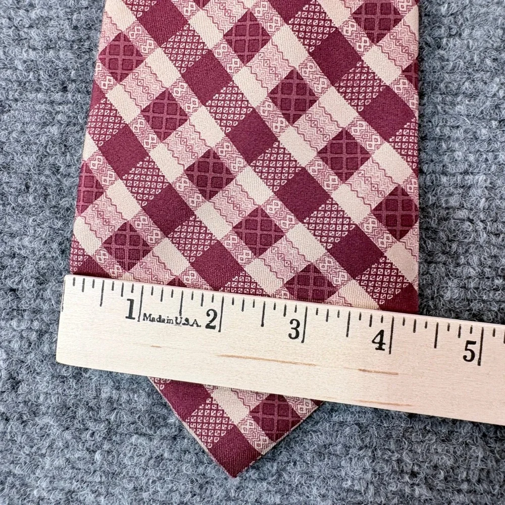 Fiorio Milano Silk Tie Burgundy Cream Plaid Made in Italy Bloomindale's